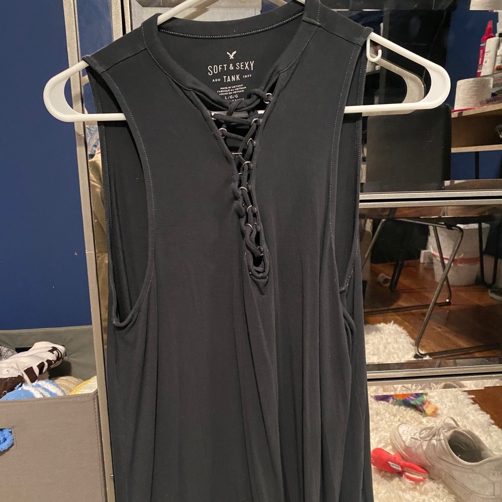 Lace up American eagle tank